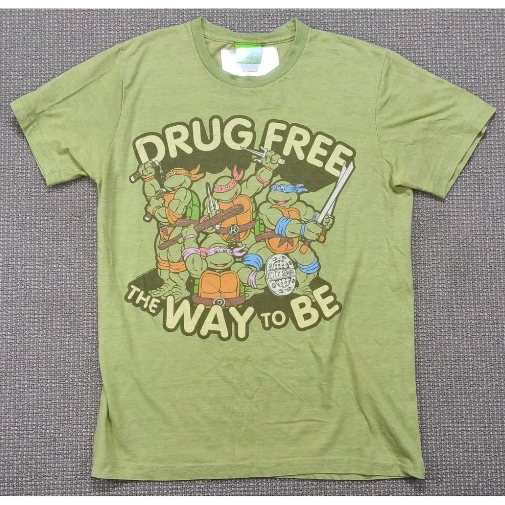 TMNT Drug Free The Way To Be Shirt Green Men's M CM Punk Style Graphic Tee